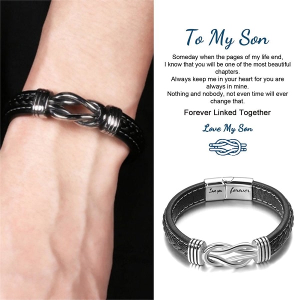 Till min son Armband Mor och son för evigt länkade PU Läder