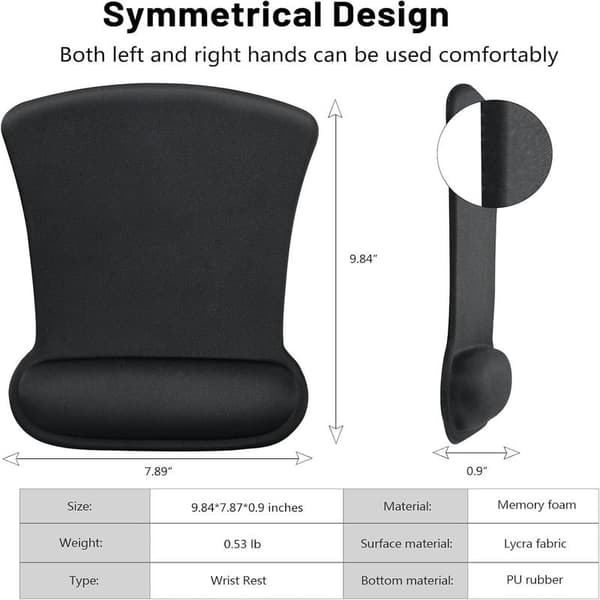Musemåtte med håndledsstøtte, Memory Foam, Skridsikker gummibase, Ergonomisk musemåtte med håndledsstøtte - Smertelindring, Komfortabel computermusemåtte til