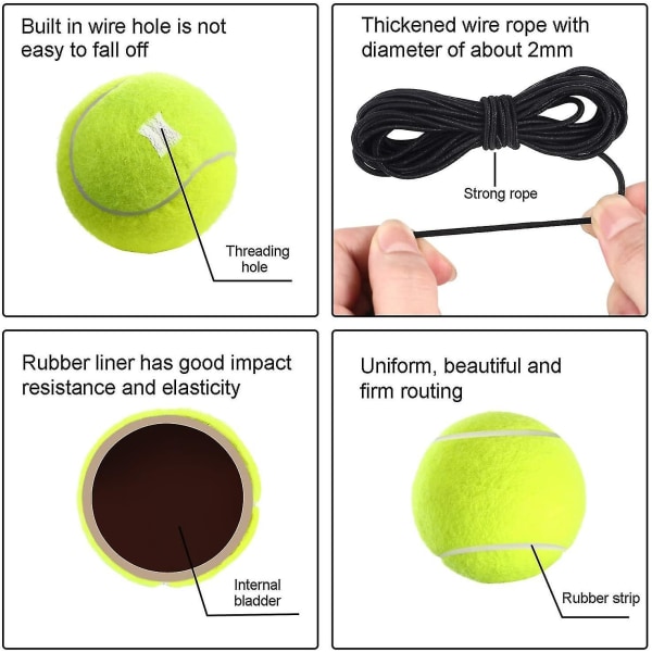4 pakker tennistreningsball med streng Tennistrenerballer Selvøvende trenerverktøy Tennisballtreningsutstyr for tennistrenerøvingseks.