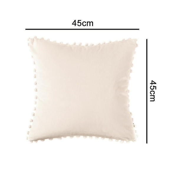 Pudebetræk med pomponer, bløde partikler, fløjl, ensfarvede pudebetræk 45x 45cm til sofa, soveværelse, bil, pakke med 2