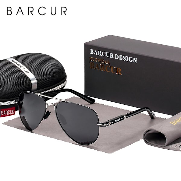 Barcur Polariserad Solglasögon Pilot Solglasögon För Män Tillbehör Körning Fiske Vandring Glasögon Oculos Gafas De Sol Black Gray BARCUR Original