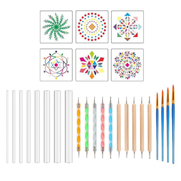 Mønsterprikkeverktøysett Steinmalingssett Pensel Stencil Tegnekunst