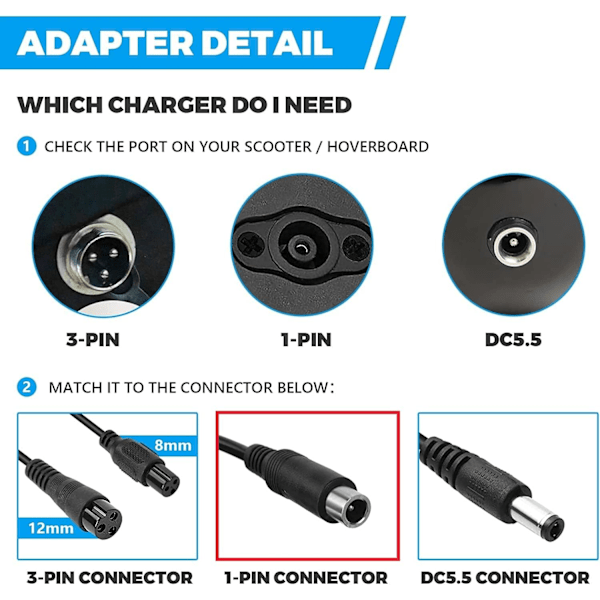 Oplader til Xiaomi M365, 42V 2A Strømadapter Oplader, Elektrisk Scooter Oplader med Ventilator Radiator, Hurtig Batterioplader til Xiaomi og Ninebot Scooter