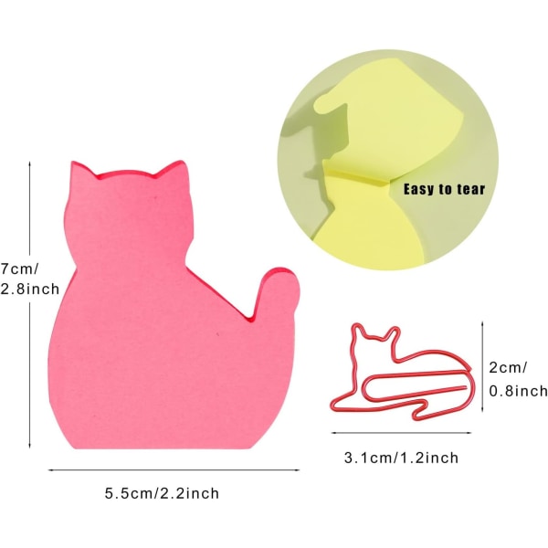 240 ark（8 block）Kattlappar, kreativa kattformade set Klibblappar med 12 st slumpmässiga färger Söt katt gem