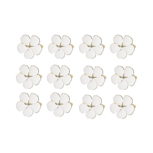 Serviettringer ,12 Stk Blomster Serviettringholdere Middagsbord Ringer Elegant Ornament Borddekking Dekor ,hvit White