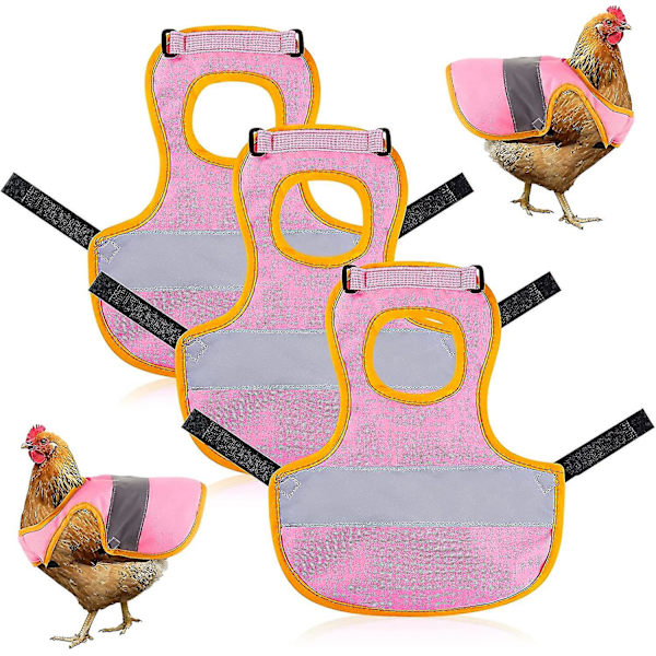 3 stk. hønserefleksvest justerbar kyllinge sele gå kylling hønseforklæder til høns fjerbeskyttelse 3Pcs Pink