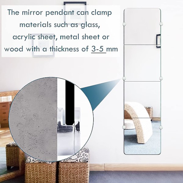 Spegels väggfäste, runt spegelglasklämma spegelhållare, för 3-5 mm spegel med glasspacer, 8 stycken