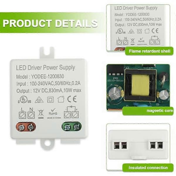 12 V/dc 10w Mini LED-transformator LED-transformator Mini for 12 V LED-lys og stripe uten minimumsbelastning