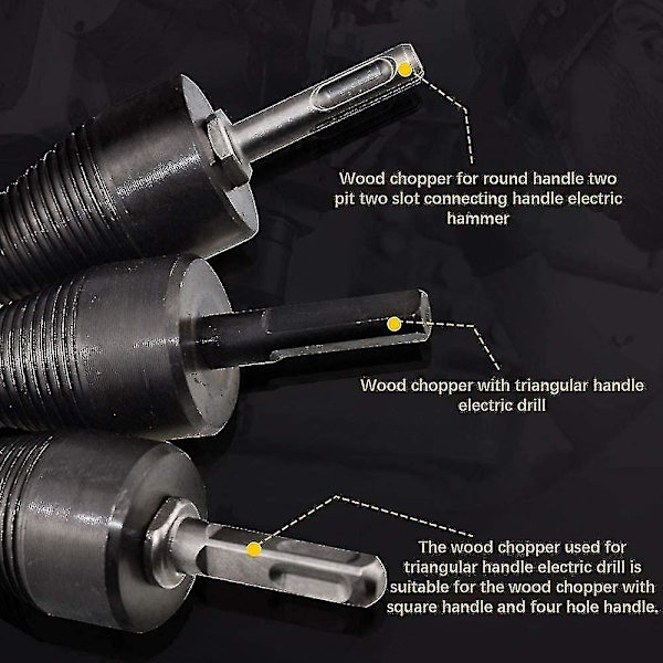 Shank Firewood Drill Bit, Wood Splitter Drill Bit, 4 stk. Avtagbar Splitter/Drill Bit, Hex+square+round (32mm)