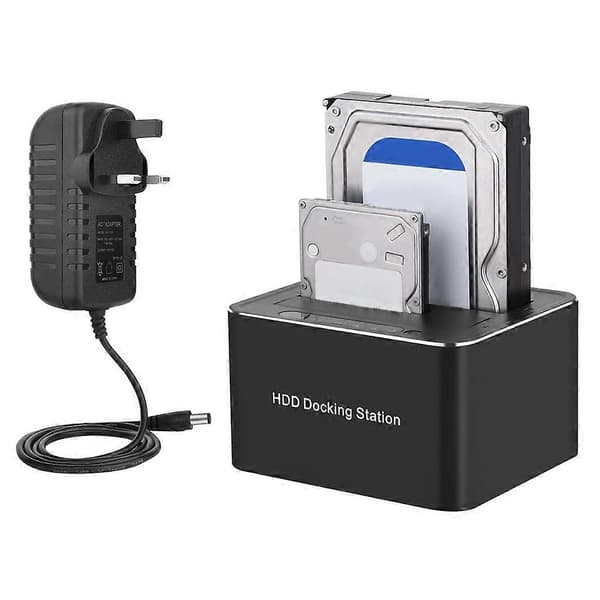 SATA USB3.0 hårddiskkabinett 2 diskar bas 5 Gbps supersnabb duplicator klon UK