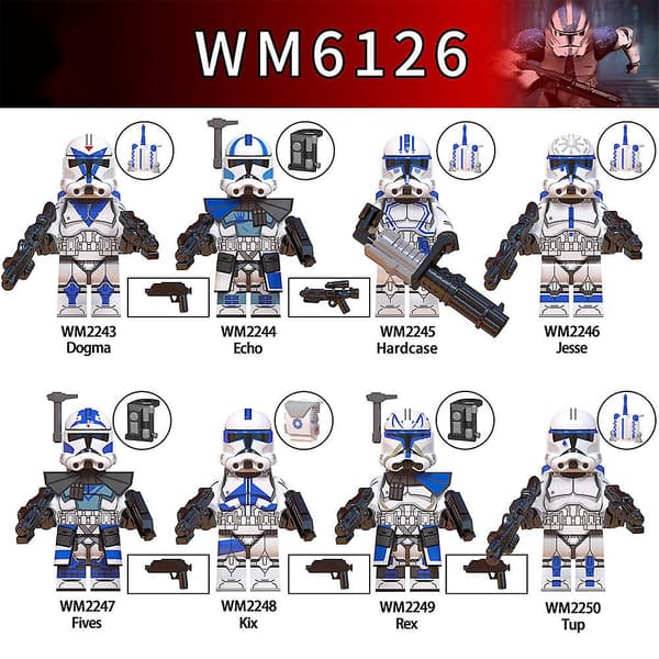 8-pack Star Wars Minifigur Samlade Byggklossar Leksaker Echo Jesse Rex Figur Samlarobjekt Leksak
