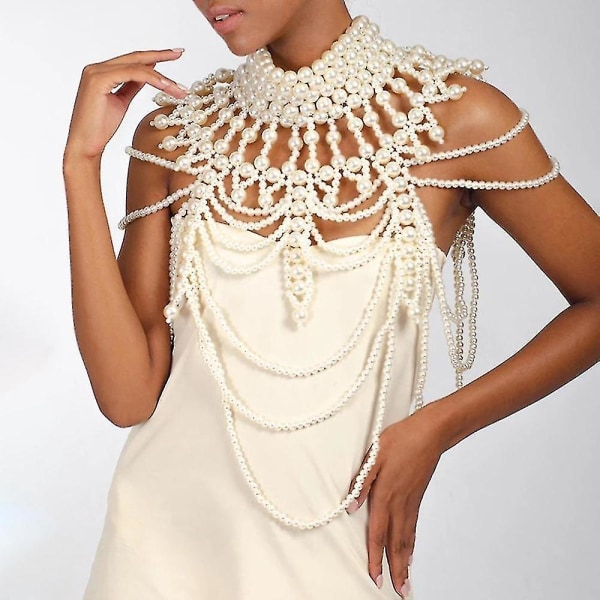 Vintage bröllopsklänning pärla axelkedja smycken Handgjorda imitation päron halsband lyxig stor storlek kroppskedja