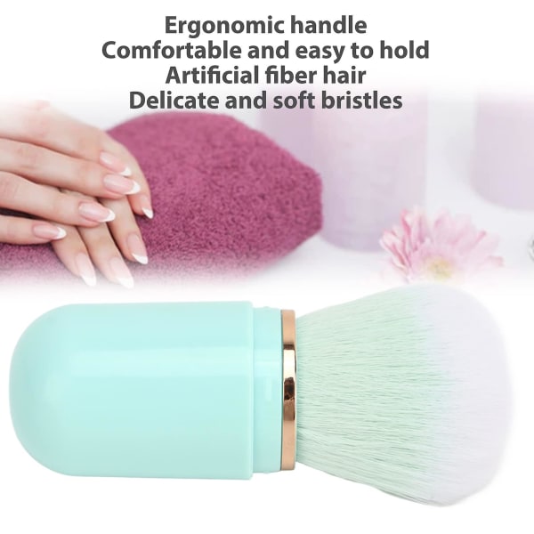Neglestøv-rensebørste, udtrækkelig ergonomisk syntetisk fiber-neglekunstbørste til blush til manicure (grøn)