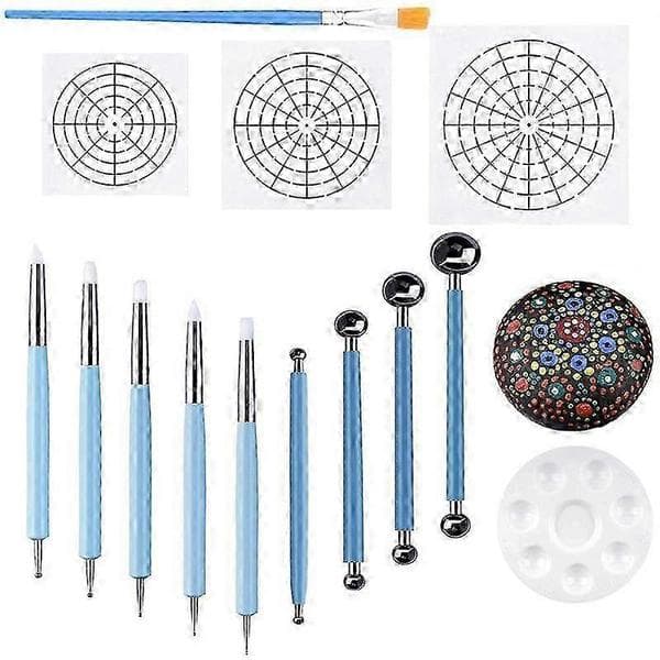 Mandala Dotting Stencil Tools Steimalingssett med maler og malingsbrett Random colors