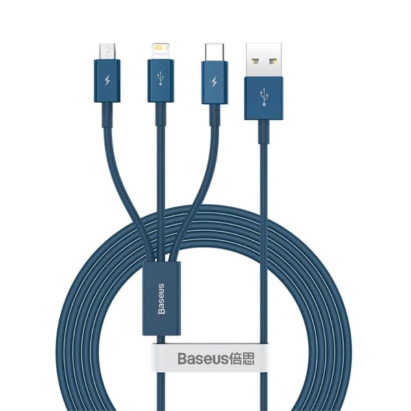 BASEUS 1.5 m 3-i-1 USB-C/Lightning/MicroUSB Blå size 57