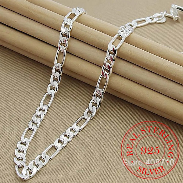 925 Sterling Silver 6mm/8mm Kedja i sidled Halsband Man Kvinna Senior Lyx Smycken Statement Halsband 6MM 6MM 55cm