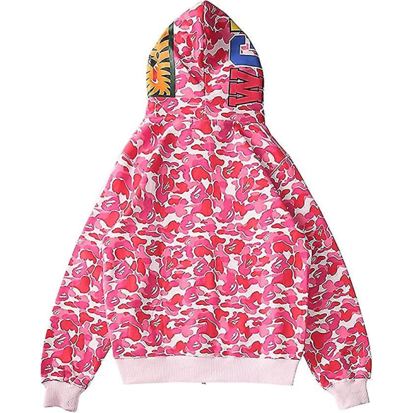 Hoodie Camo Print Polyester Tröja Casual Lös Dragkedja Hoodie Jacka För Män Kvinnor-ykc Pink S