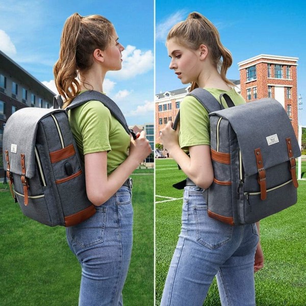 College rygsæk Max 15,6 tommer bærbar afslappet rygsæk Vandtæt Business Travel Skole rygsæk rygsæk med USB Unisex (grå) Gray