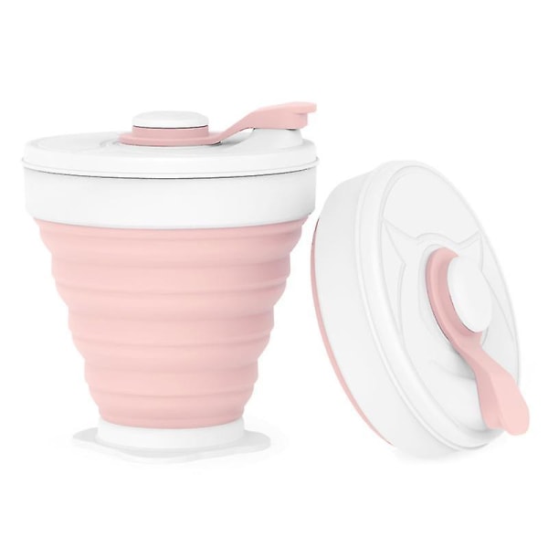 350 ml sammenleggbar silikonkopp Bpa-fri, bærbar kaffekrus for matvarekvalitet til utendørs reiser Pink