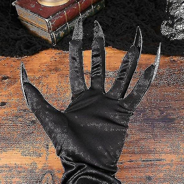 Halloween kostume handsker med negle lange poter kløer Cosplay handsker til fest, (sort)(1 par)