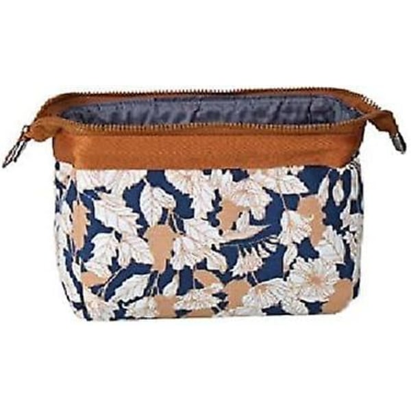 (brun blomma) Liten hopfällbar kompakt toalettväska, sminkväska, blommig kosmetisk påse i japansk stil