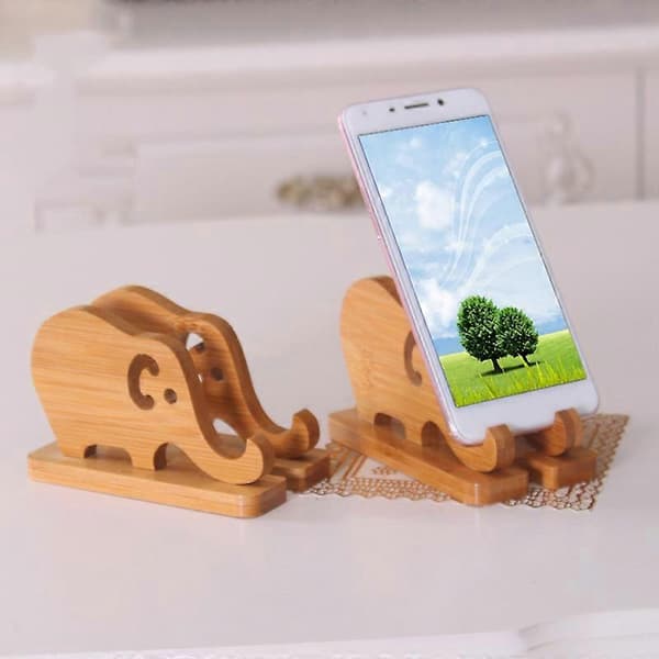 Elefant Mobiltelefonhållare i Bambu, Halkfritt Ställ, Bordsdekoration, Present
