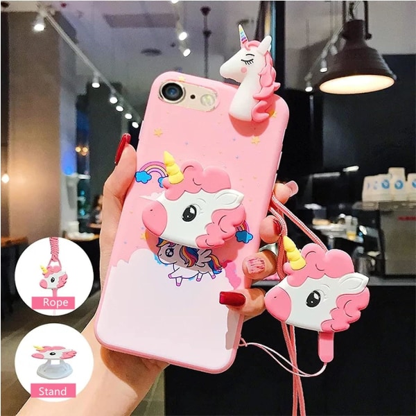 Unicorn Case For Iphone 7/8/se 2020 4.7 With String Rope, Cute Elastic Kickstand Protective Case (pink)