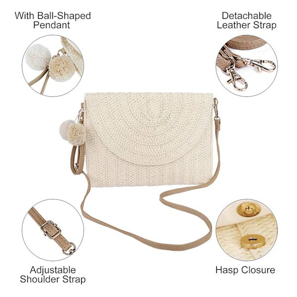 Dame Clutches Aftenveske Crossbody Bag, Kvinner Halm Håndveske Clutch Purse Konvolutt Bag Flat Kurv Bag Sommer Strand Bag, Boho Stil