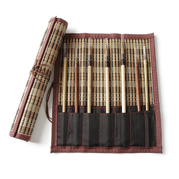 Malebørsteholder Bambus Rulletaske Kalligrafi Pen til etui Gardinpakke