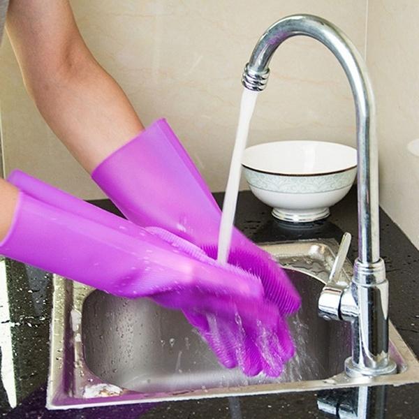 Vaskehansker Silikon oppvaskhansker med skrubb multicolor
