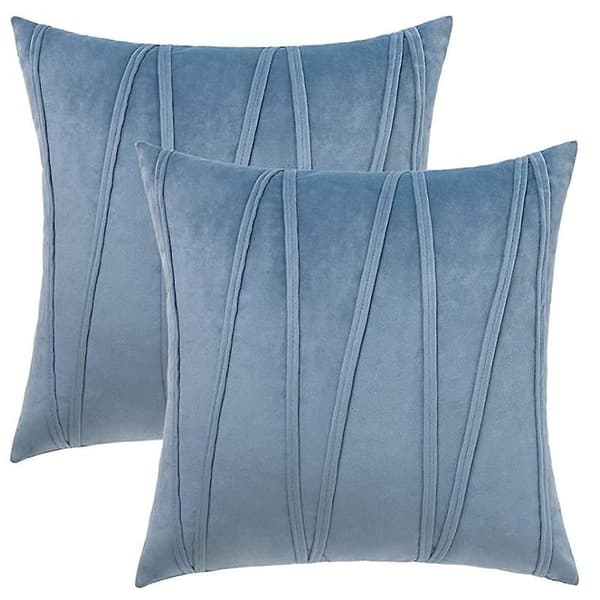 2-pack Boho Sammet Kuddfodral Dekorativa Mjuka Enfärgade Utomhuskuddar för Soffa Säng 45x45 cm Blå