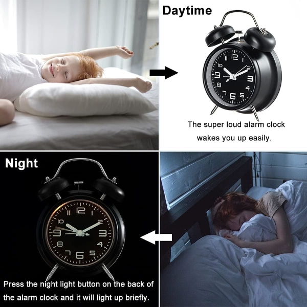 Erittäin kovaääninen herätyskello raskaasti nukkuville aikuisille, äänetön, ei tikitystä