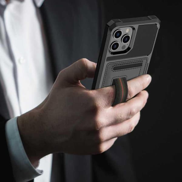 iPhone 12 Pro Max Iskunkestävä Kotelo Korttitaskulla Solid V5 Svart black