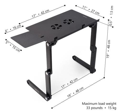 Sammenleggbart vippbart sengebordstativ for PC Laptop Cooler - 2x Vifte