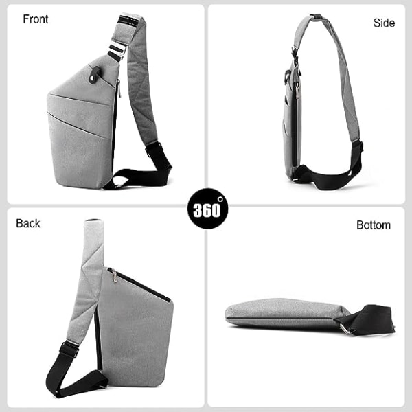 Rinta- ja olkalaukku, crossbody-laukut, suojuspakkaus, reppu, crossbody-laukku miehille ja naisille, matkustus-, urheilu- ja kuntosalilaukut, vedenpitävä nailon Gray (Right)