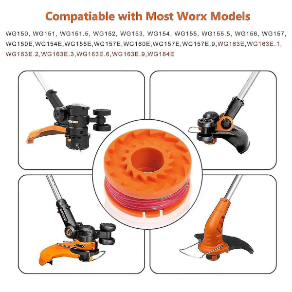 Worx Wa0004.1 Worx 20v Gressklipper Lang Levetid Erstatningsspole 1,65 mm/3 m Kompatibel med Wg150, Wg151.5, wg160, wg163e.2, wg163e.1, wg174, wg180 (4 Sp