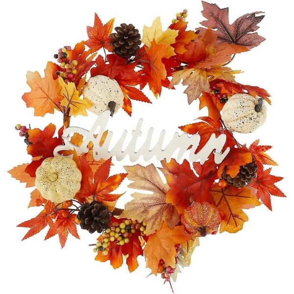 1:a höstskörd lönnlövkrans höstkransar för front med pumpa bär kotte höst lönnlöv för halloween tacksägelsedagen 45cm
