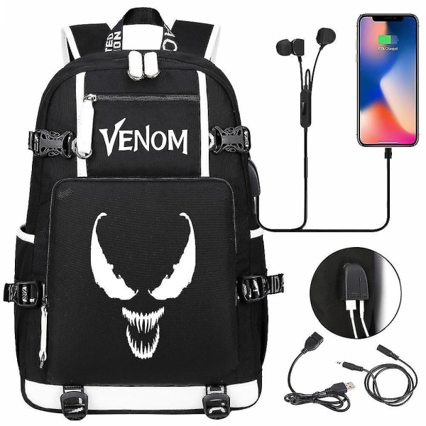 Luminous Venom-ryggsäck med bärbar datorkapacitet för kvinnor, män och animeresor - Skolväskor med USB - Oxford-ryggsäckar för tonåringar - Mochilas för skolan