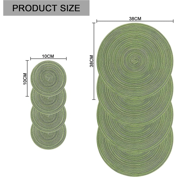 Runde bordskånere og coasters sæt med 6, grønne skridsikre vaskbare bordskånere og coasters sæt varmebestandige dekorative bordskånere