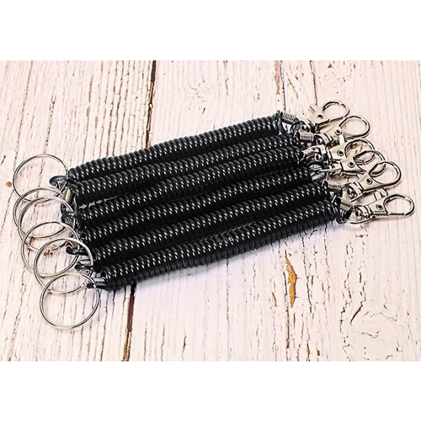 6 stk. Spiral Retractable Spring Coil Nøglering Tyverisikret Anti-tabt Strækledning (sort)