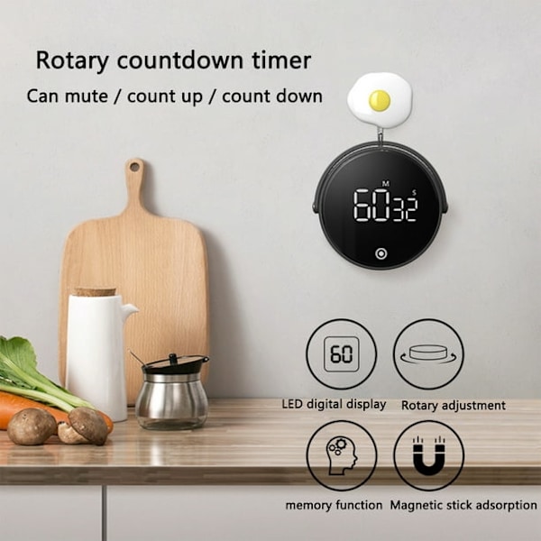 Kök Digital Timer Med Stor LED-display Justerbar Minnesfunktion Tyst Magnetisk Nedräkningsklocka