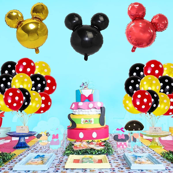 33 stk Mickey Party Balloner, 12 tommer Latex 24 tommer Aluminiumfolie Balloner, Rød Sort Gul Balloner til Børnefødselsdagsfest Tilbehør
