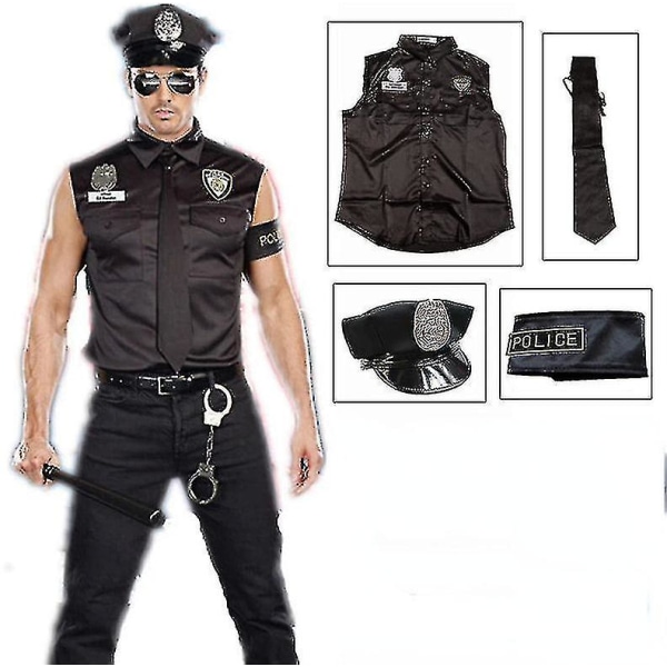 Adult America U.S. Police Dirty Cop Officer Costume - Umorden Halloween Fancy Cosplay tøj til mænd