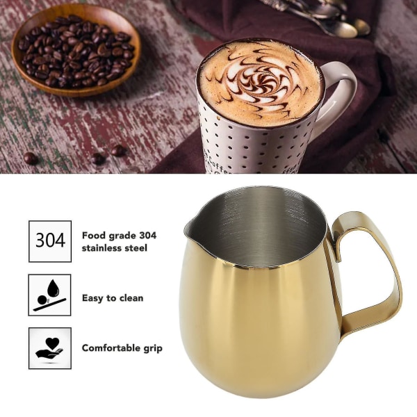 Kaffe Mælkekop Rustfrit Stål Mælkeskummende Kande Cappuccino Latte Art Mælkekande Kop Gylden 300ml 350ml