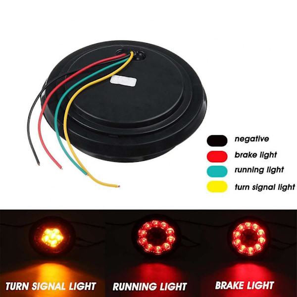 2 st 16 LED Dubbla Färger Bakljus Runda Bakljus för Lastbilar Broms Stopp