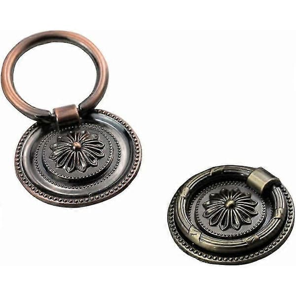 2 sæt ringgreb (rød kobber), runde knapper, antikke greb, retro usynlige møbelknapper, indvendige greb