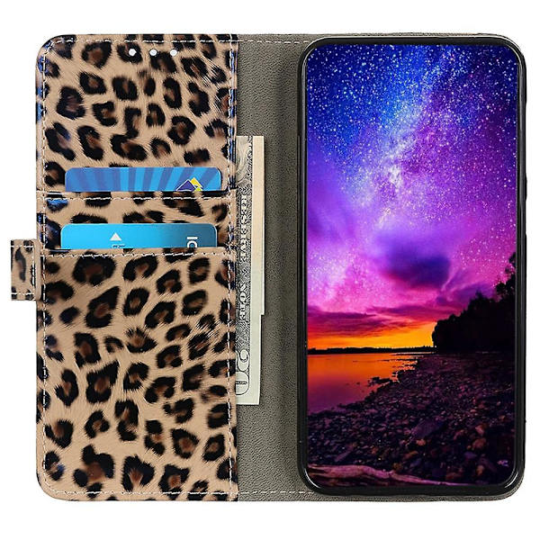 Skyddande mobilskal med leopardmönster, magnetiskt spänne, läder, stativ och plånboksfunktion för Nokia G42