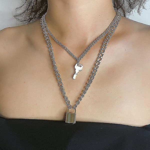 Mode piger smykker halskæder lang kæde nøgle hængelås vedhæng halskæde sæt
