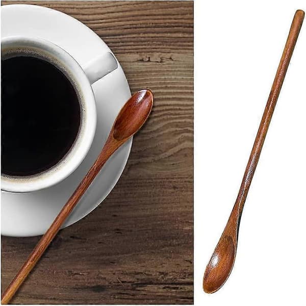 4 stk. Kaffeske Langskaftet Træske Honningske til Kaffe, Te, Espresso, Varme Drikke, Is