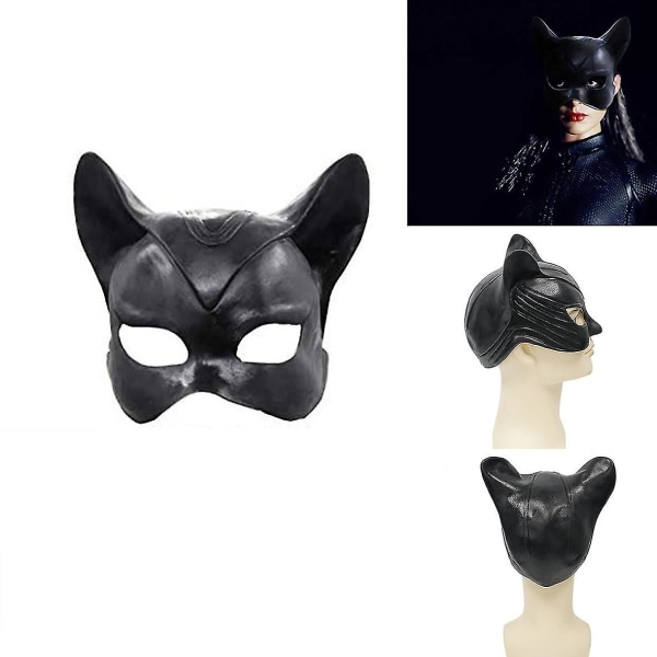 Halloween Party Dress Up Black Half Face Sexig Catwoman Head Cover